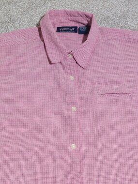 Krazy Kat red/pink Gingham check Long sleeve button front shirt size L Large